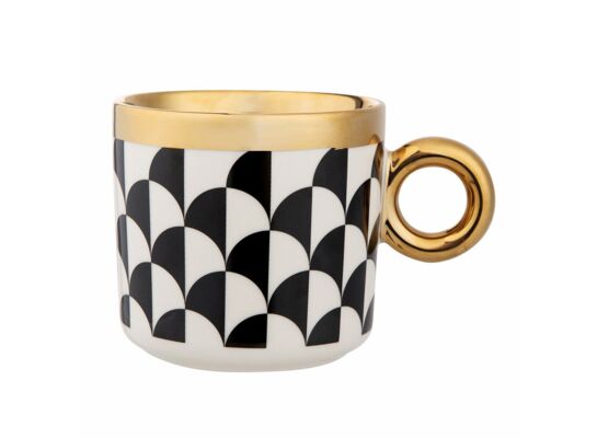 Kubek Gold Dream porcelanowy 350 ml ze złotym uchem dekoracja łuski czarno-biały