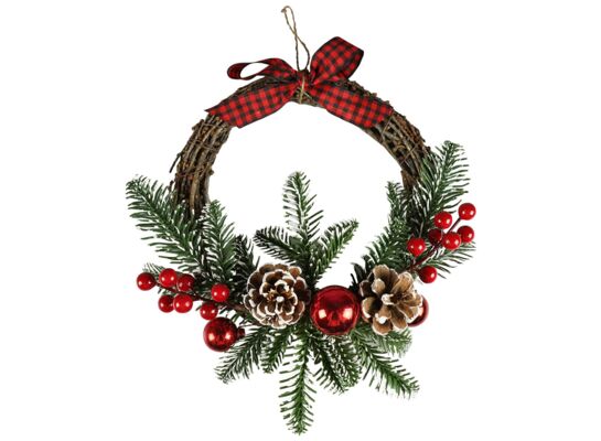 Wieniec na kole z kokardą w kratę 33 x 27 cm