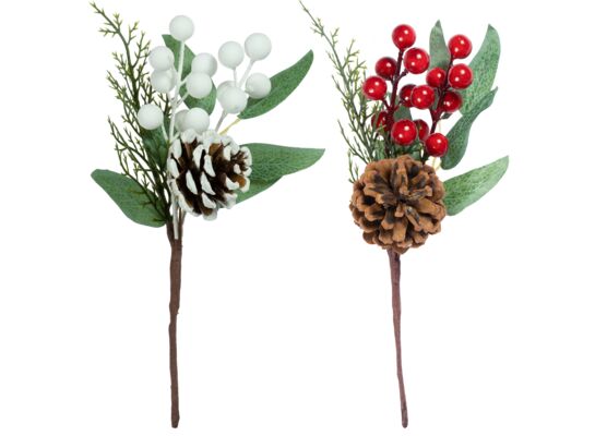 Gałązka zimowa z szyszką 22 cm mix