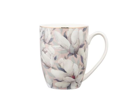Kubek porcelanowy Magnolia w kwiaty 350 ml różowy