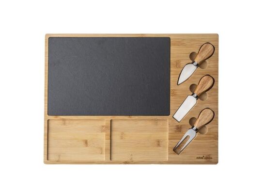 Deska bambusowa do serwowania serów + 3 noże do sera 40 x 30 x 2 cm