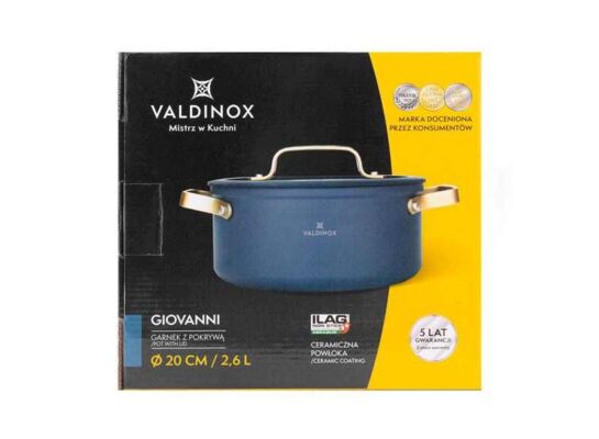 Garnek aluminiowy Giovanni z porywą szklaną 20 cm 2,6 l Valdinox