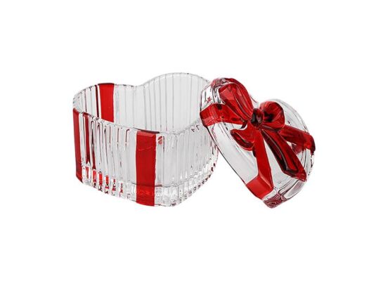 Puzderko szklane z czerwoną kokardką 10 cm x 8,5 x 8,5 cm