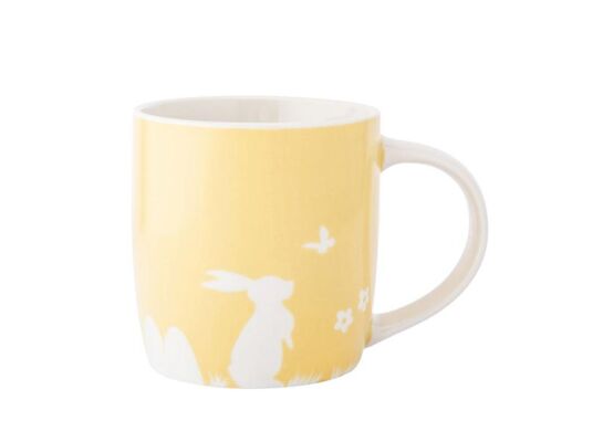 Kubek porcelanowy szeroki 360 ml zajączek z motylem żółty