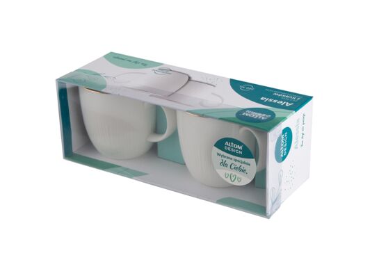 Zestaw 2 kubków porcelanowych Alessia złota linia gift box beżowy