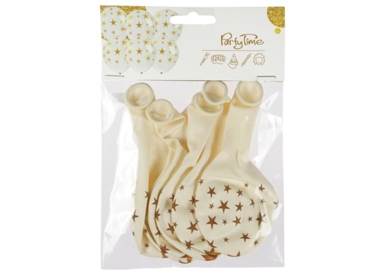 Balon ze złotym nadrukiem gwiazdki 25 cm 6 sztuk