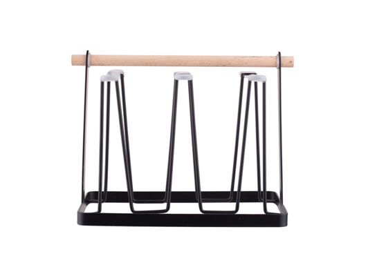 Stojak na kubki metalowy z drewnianym uchwytem 23 x 13 x 19 cm czarny ALTOMDESIGN