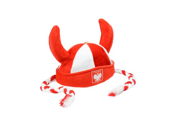 Czapka kibica rogi z warkoczami "Biało-Czerwoni"