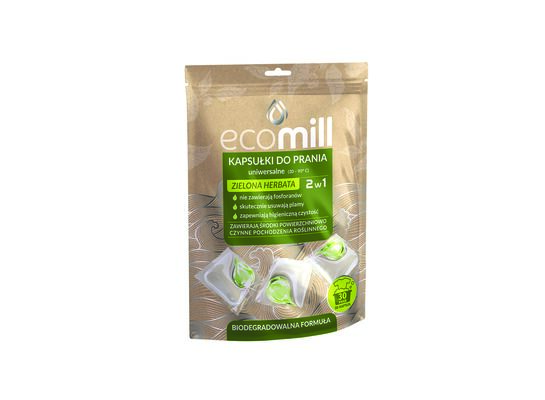 Kapsułki do prania uniwersalne 2w1 zielona herbata 30 sztuk MILL clean ecomill