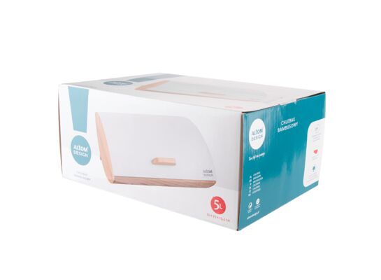 Chlebak bambusowy z nierdzewną pokrywą 35 x 25 x 15,5 cm biały