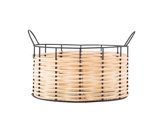 Koszyk metalowy ze słomkowym wykończeniem 33 x 20 x 15 cm czarno-brązowy