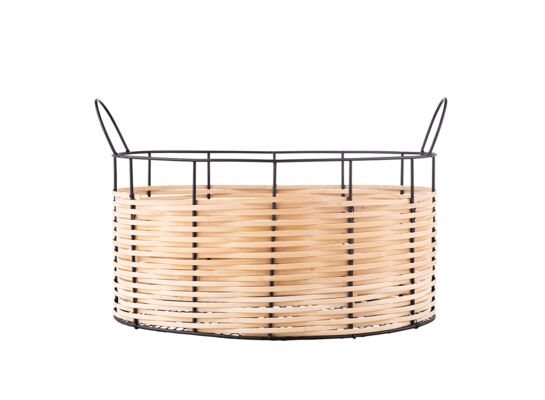 Koszyk metalowy ze słomkowym wykończeniem 40 x 26,5 x 24,5 cm beżowy