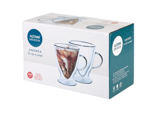 Komplet 2 kubków termicznych szklanych na stopce Andrea 300 ml