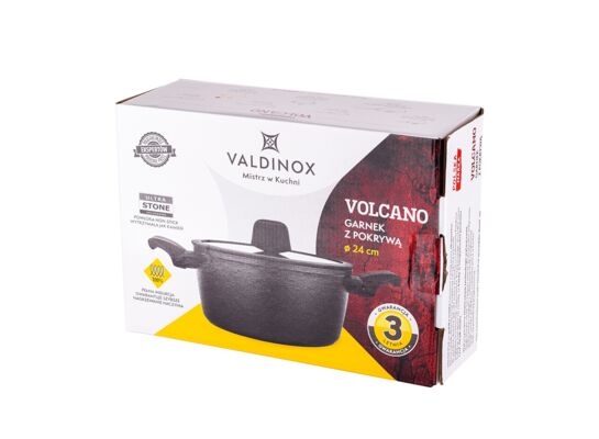 Garnek Volcano 24 cm 4 l z pokrywą Valdinox czarny