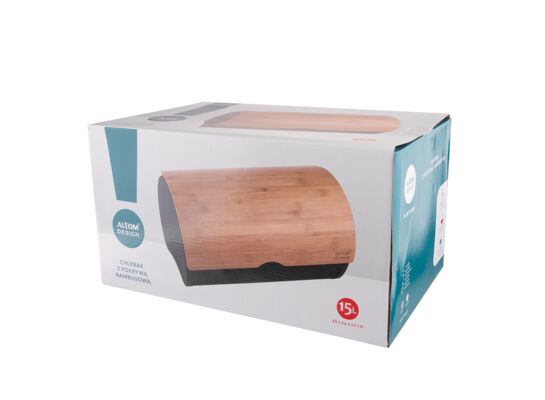 Chlebak nierdzewny z bambusową pokrywą 38 x 24 x 20 cm czarny