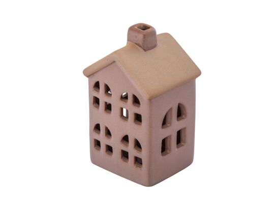 Domek porcelanowy led 6,5 x 6 x 11 cm brązowy