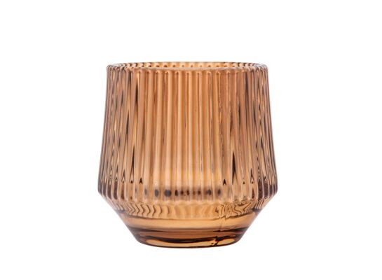 Świecznik szklany prążkowany 7 x 7 x 8 cm brązowy
