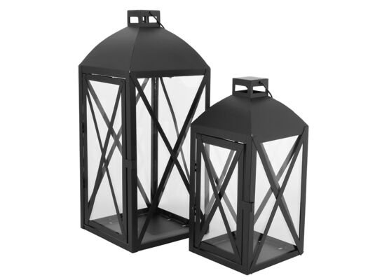 Komplet 2 latarenek metalowych 16,5 x 16,5 x 38 cm + 13,5 x 13,5 x 29 cm czarny