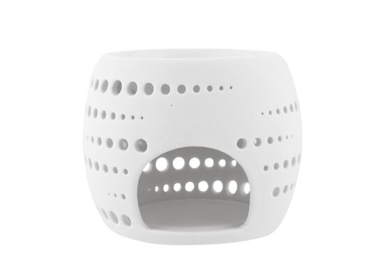 Kominek porcelanowy zapachowy dekorowany w kropki 10,5 x 10,5 x 8,5 cm biały