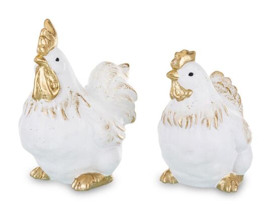 Figurka kura / kogut 22 x 14 x 22 cm biało-złoty