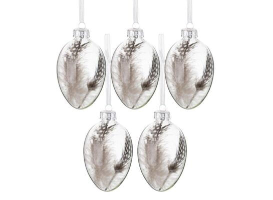 Bombka transparentna z piórami 5 sztuk