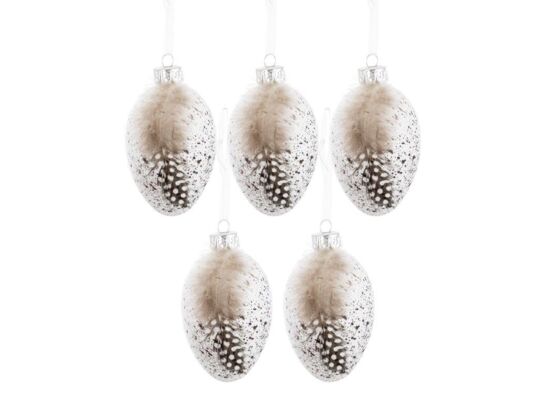 Bombka jajko z piórem 8 x 4,5 x 4,5 cm 5 sztuk