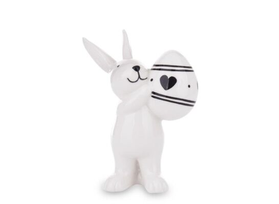 Figurka ozdobna zając z pisanką 12,5 x 10 x 7 cm biało-czarny