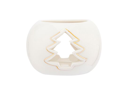 Świecznik porcelanowy choinka ze złotem 9 x 9 x 6 cm biały