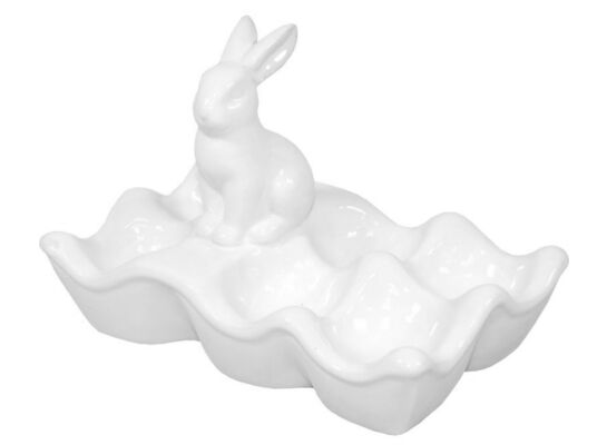 Podstawka na jajka z zajączkiem 13,5 x 20 x 12 cm biały