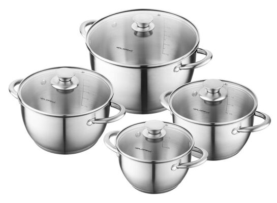 Komplet 4 garnków nierdzewnych Henry z pokrywkami 1,7 l + 5,8 l + 2,4 l + 3,3 l srebrny