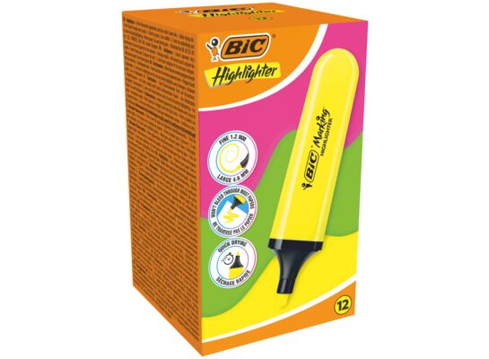 Zakreślacz żółty neon BIC Flat Highlighter 12 sztuk