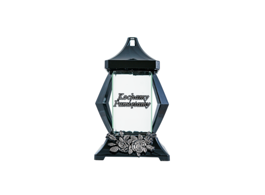 Znicz szklany Kochamy Pamiętamy 30 x 18 cm srebrny / złoty