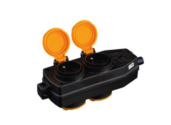 Gniazdo przenośne 4-krotne IP44 16 A 230 V moc max 3680 W czarne żółte klapki