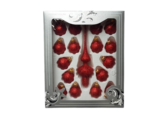 Zestaw bombka 3 cm 16 sztuk + czubek mały brokat mix