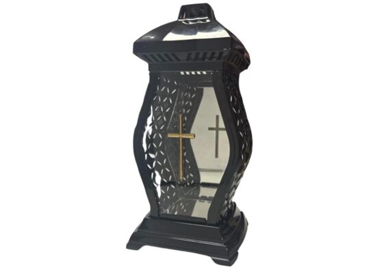 Znicz szklany waza ratan 17 x 15 x 34 cm czarny