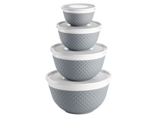 Zestaw misek plastikowych z pokrywą 0,5 l + 1,2 l + 2,5 l + 4 l szary