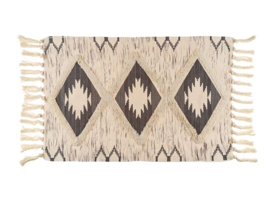 Dywanik Boho 60 x 90 cm romby czarno-beżowy