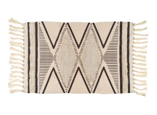 Dywanik Boho 60 x 90 cm geometryczny czarno-beżowy