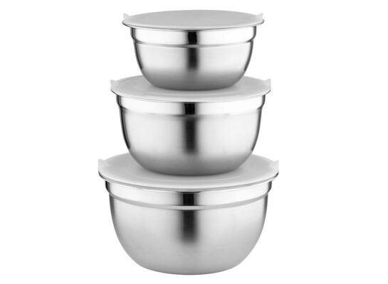 Zestaw misek nierdzewnych z pokrywą 14 cm, 16 cm, 18 cm srebrny