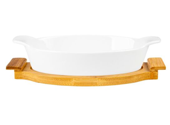 Naczynie ceramiczne Modeno na podstawie bambusowej owalne 33,5 cm biały