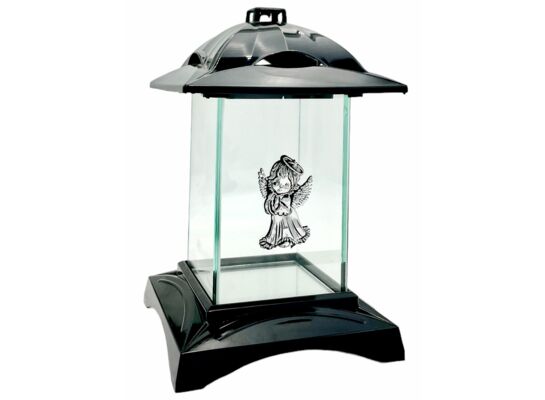 Znicz kapliczka aniołek 25 x 16 cm czarno-srebrny