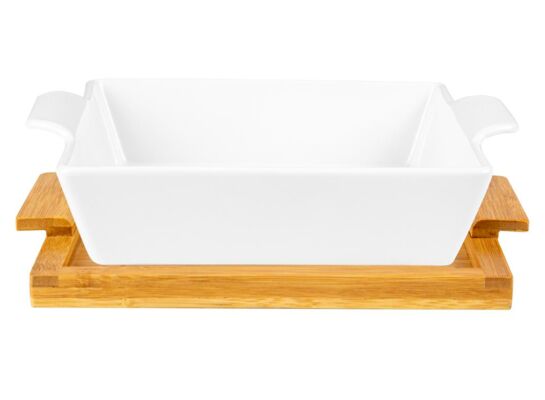 Naczynie ceramiczne Modeno na podstawie bambusowej kwadratowe 26 x 26 cm biały