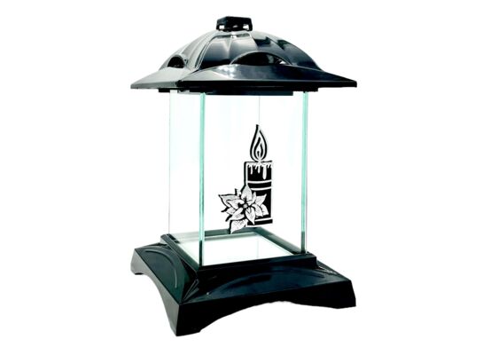 Znicz kapliczka świeczka 25 x 16 cm czarno-srebrny