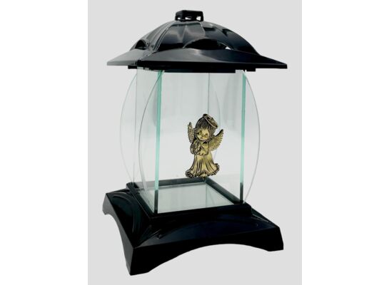 Znicz kapliczka aniołek 25 x 16 cm czarno-złoty