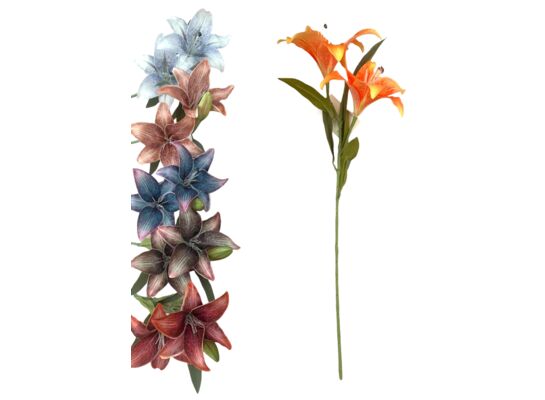 Gałązka lilii 2 kwiaty + pąk 67 x 11 cm mix