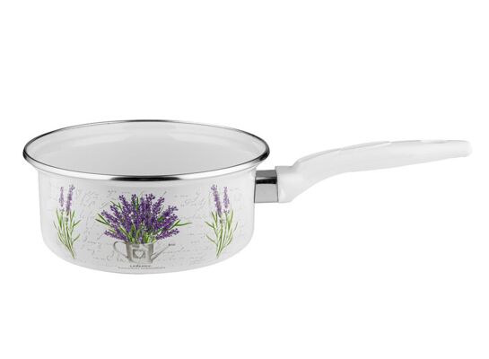 Rondel emaliowany prosty Lawenda 16 cm 1300 ml biały