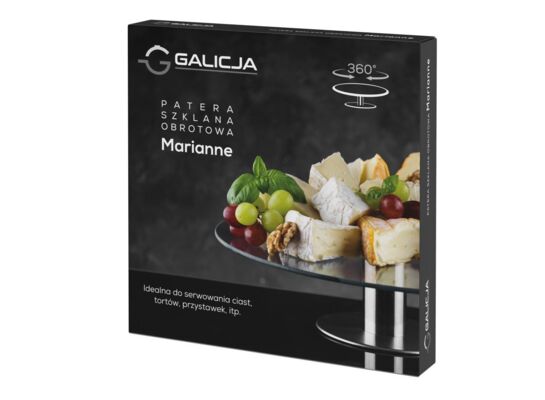 Patera obrotowa Marianne 28 cm szklana z metalową stopką
