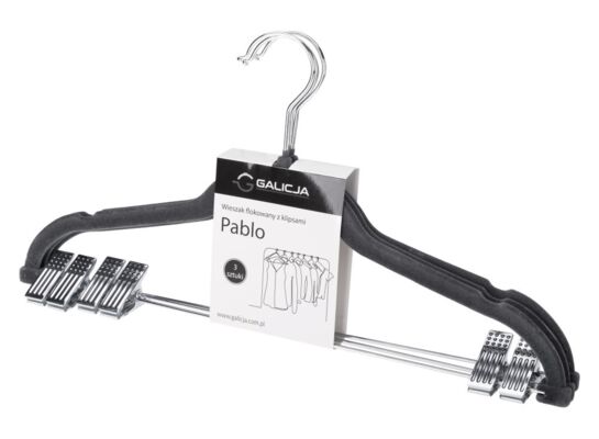 Wieszak flokowany z klipsami Pablo 3 sztuki ciemnoszary