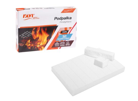 Podpałka biała do rozpalania grilla, kominka 32 kostki RAVI