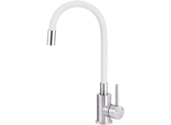 Bateria zlewozmywakowa LUNO stalowo-biała z elastyczną wylewką Deante